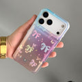 Cute Bow & Butterfly Transparent iPhone Case – Pastel Gradient Clear Shockproof Phone Cover