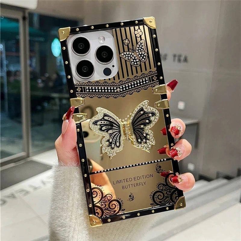 Limited Edition Butterfly iPhone Case | Luxury 3D Crystal Mirror Square Cover