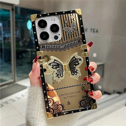 Limited Edition Butterfly iPhone Case | Luxury 3D Crystal Mirror Square Cover