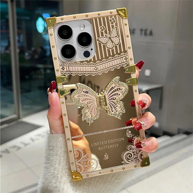 Limited Edition Butterfly iPhone Case | Luxury 3D Crystal Mirror Square Cover